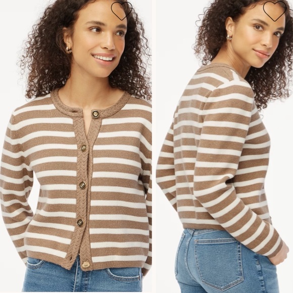 J. Crew Sweaters - J. Crew Brown and White Striped Cardigan